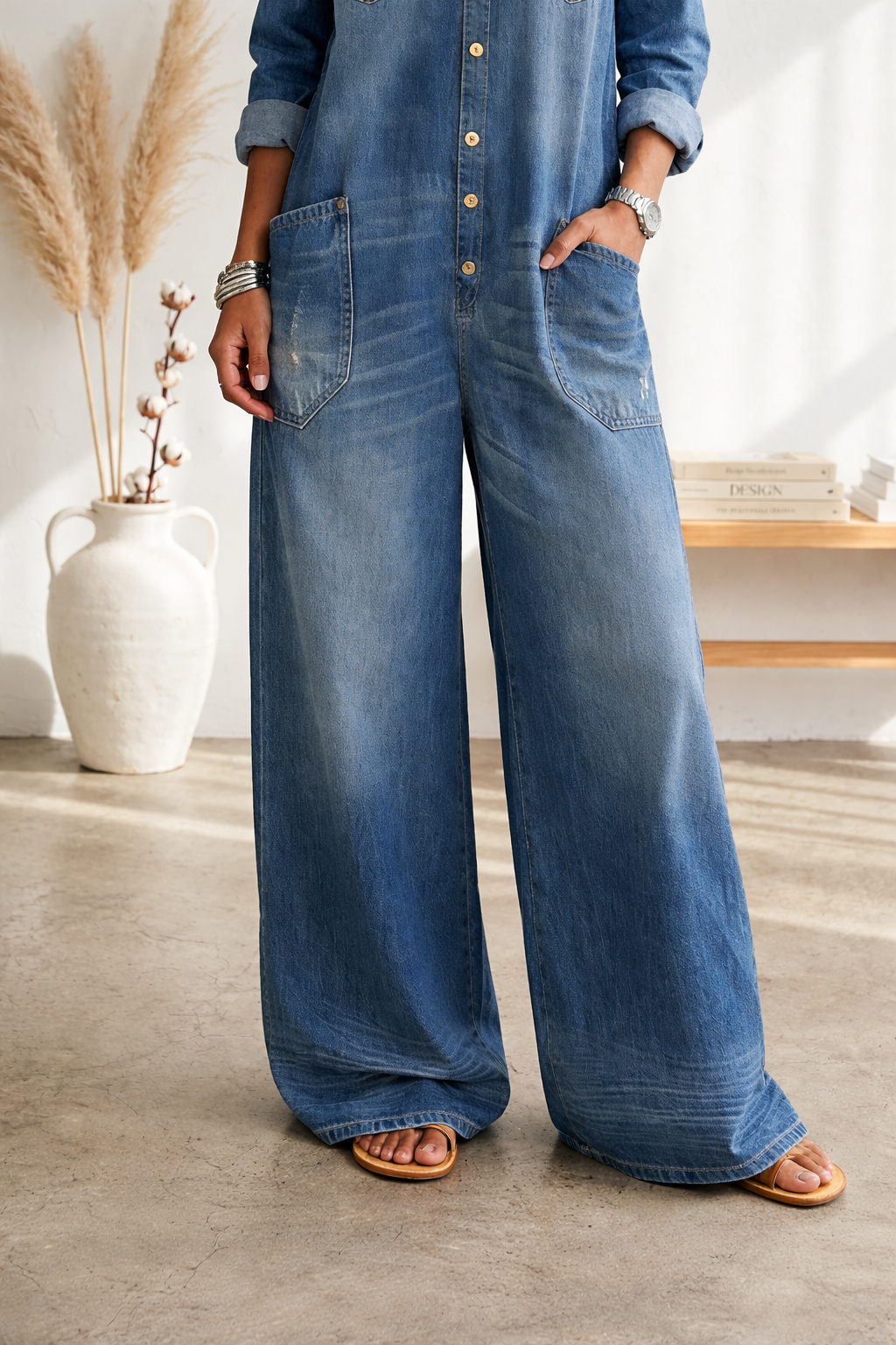 mikasa | Vega Vintage-Wash Cotton Denim Jumpsuit