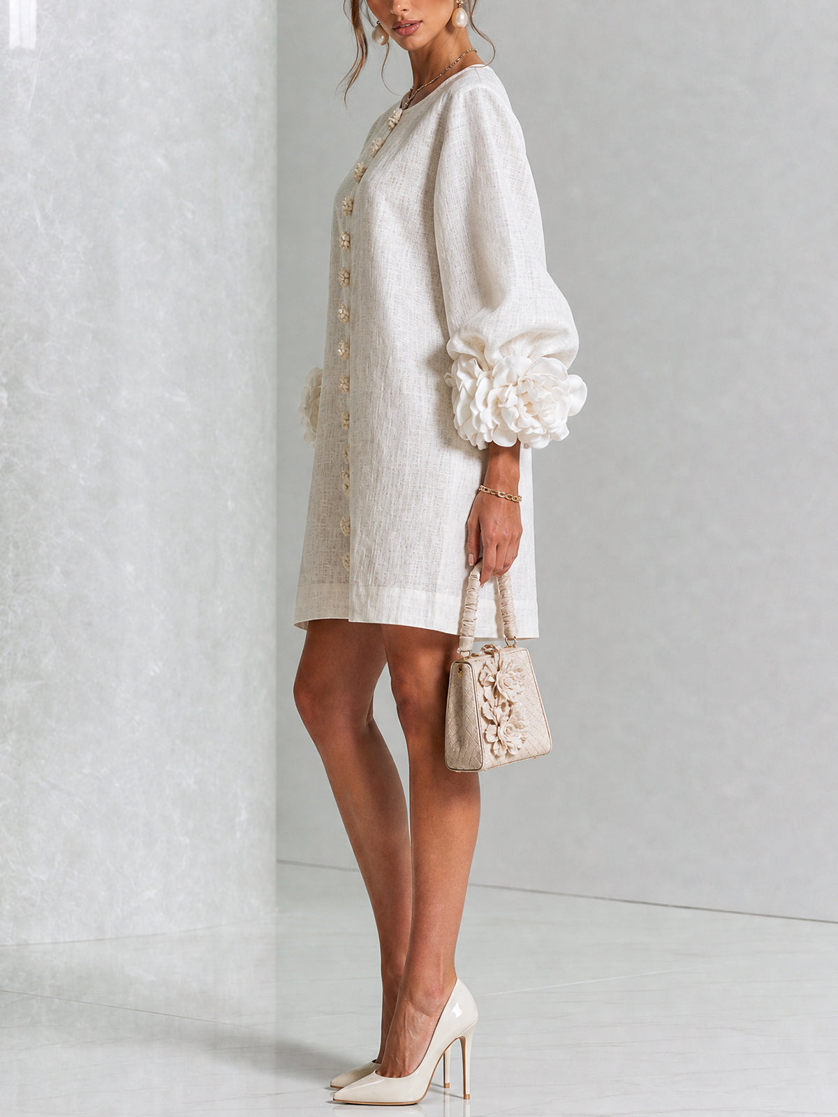 Tatiana | White Floral Button Mini Dress